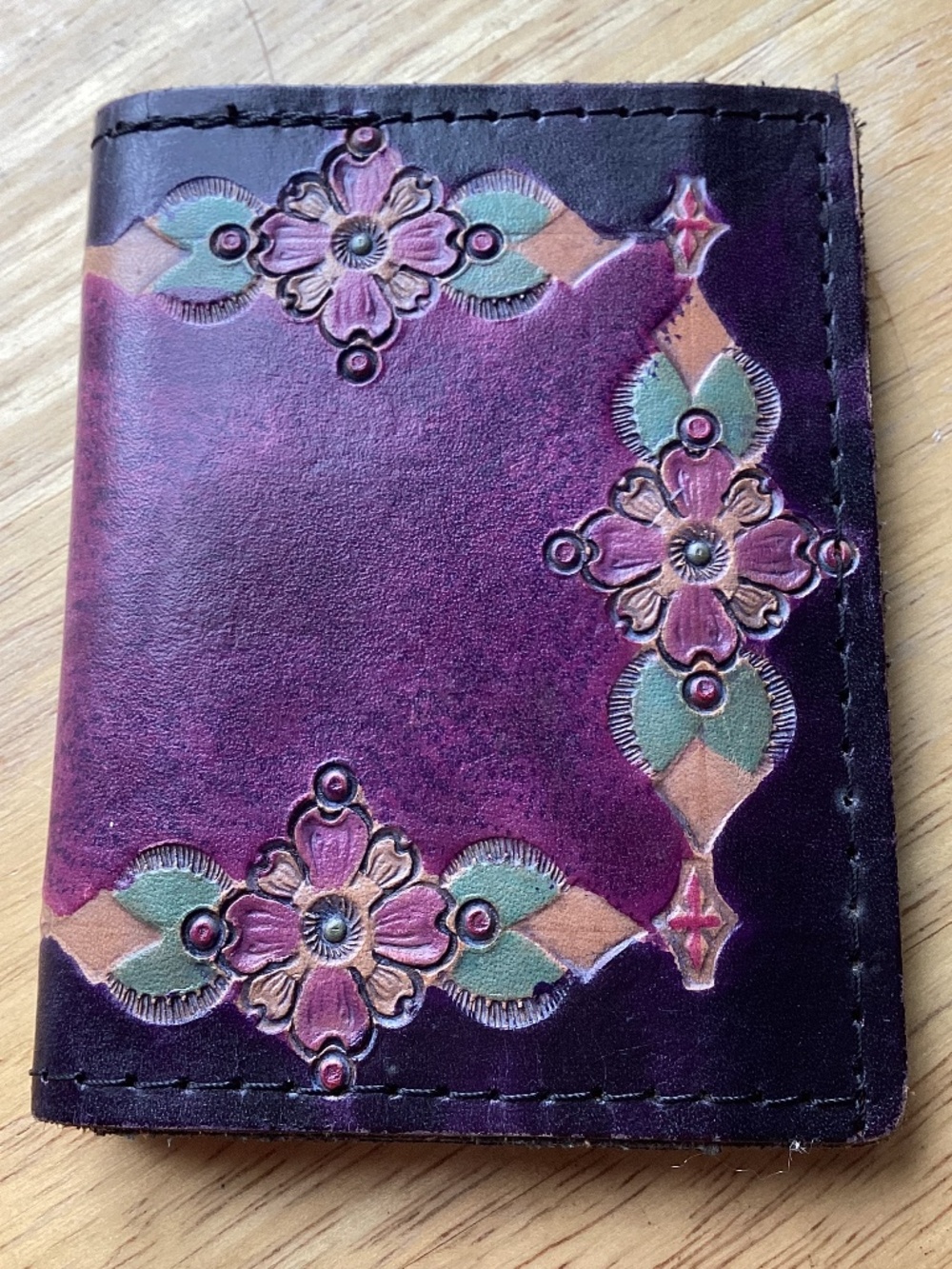 Handcrafted Leather bifold wallet hand tooled floral design